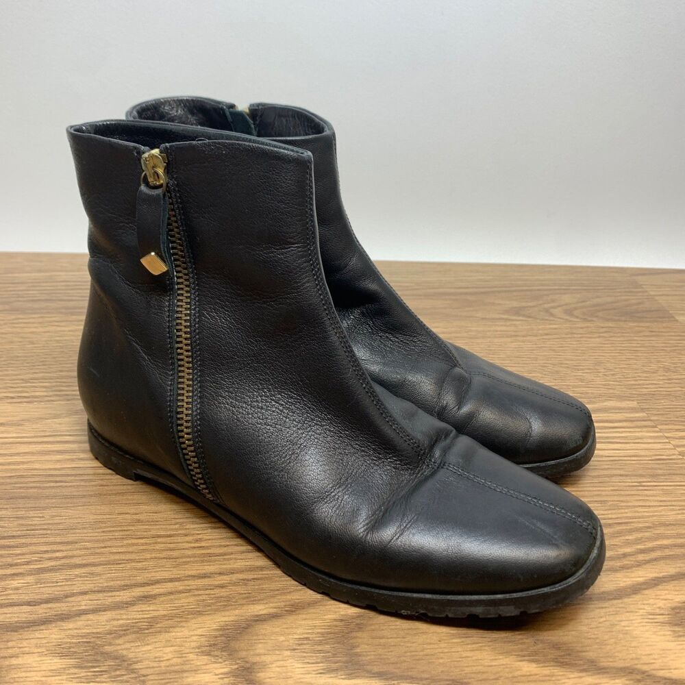Claudia Ciuti Italy Black Leather Side‎ Zip Ankle Boots Women's Size 37